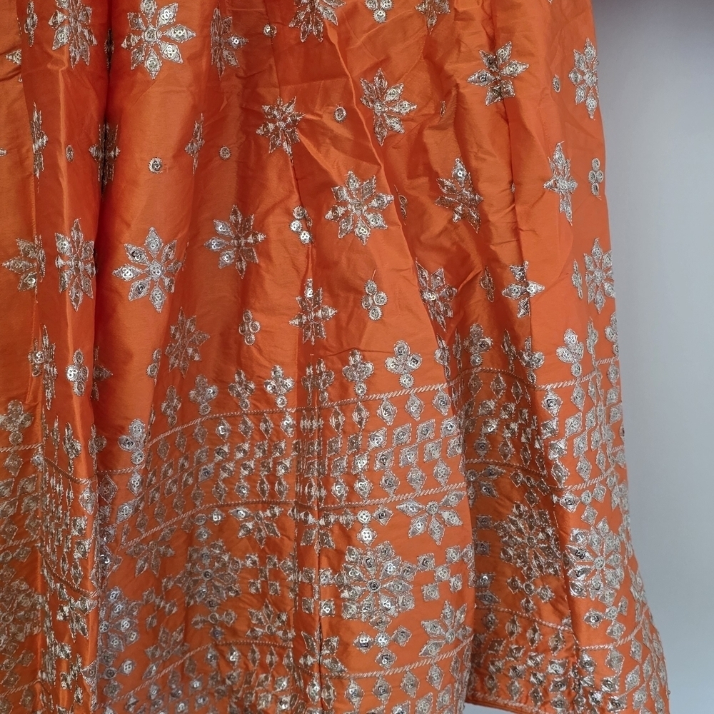 Delightful Orange Sequins, Zari With Embroidered Devsena Silk Lehenga Choli - Picture 6 of 13